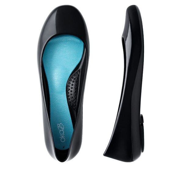 Oka-B TAYLOR Licorice Black Patent Flexible Rubber Arch Support Ballet Flats - Picture 1 of 16